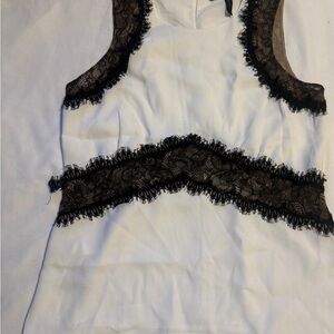 BCBGMaxAzria White Top with Black Lace Detail